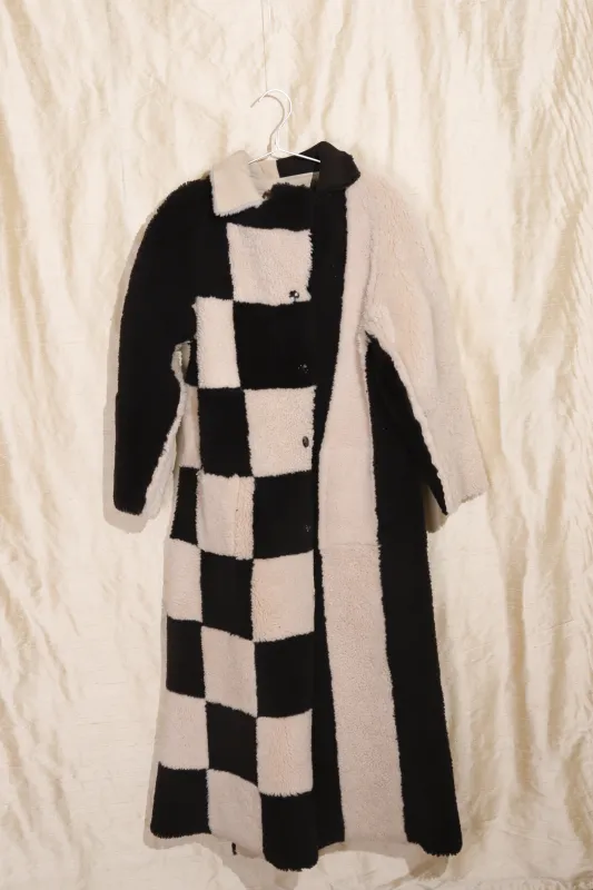 CHECK/STRIPE REVERSIBLE SHEEPSKIN COAT - CHALK/CHOCOLATE made by Cawley