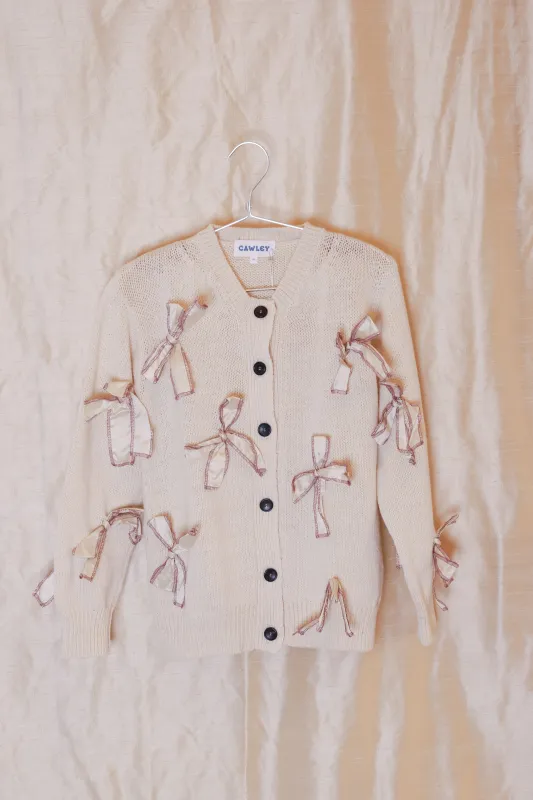 ROSA CARDIGAN WITH BOWS - ECRU/IVORY sold by Cawley