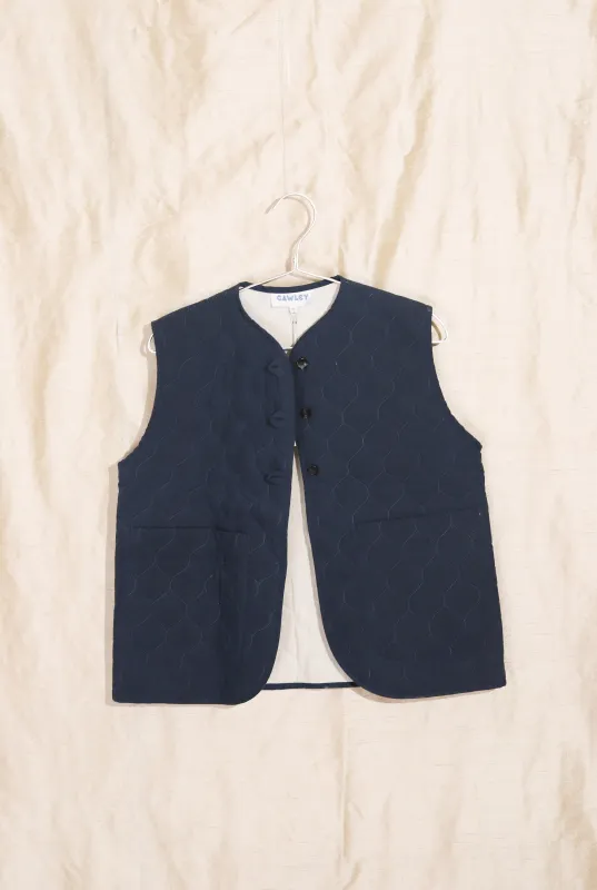 QUILTED OILSKIN IMOGEN VEST - WEATHERED MARINE made by Cawley