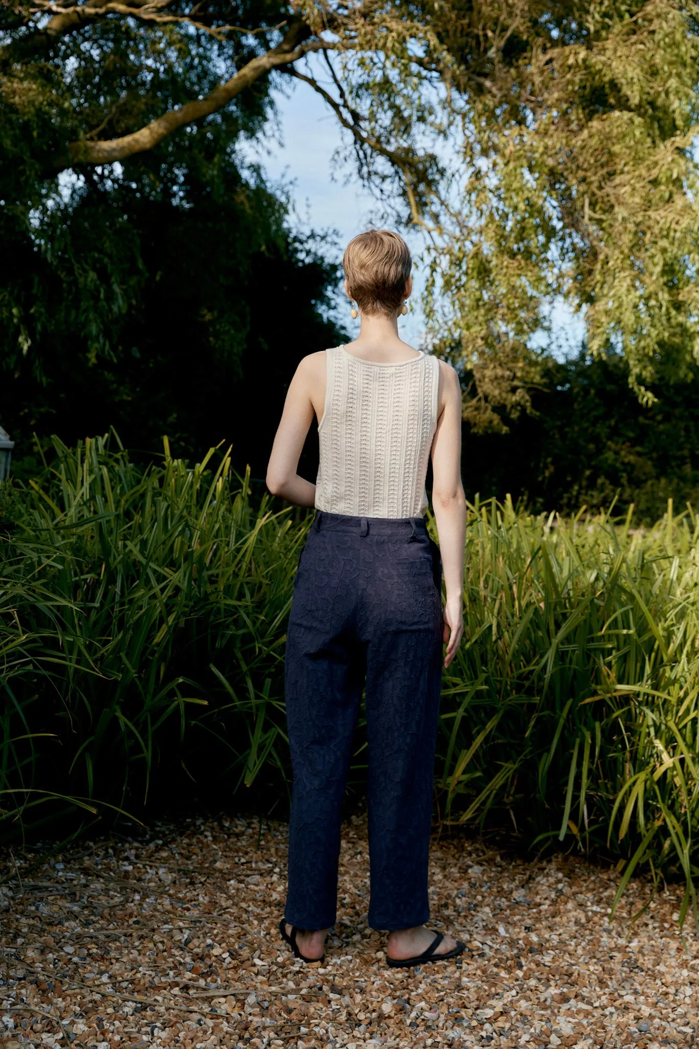 JAPANESE COTTON/LINEN DYED JACQUARD GEORGIA TROUSER sold by Cawley product image thumbnail 2