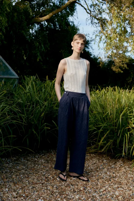 JAPANESE COTTON/LINEN DYED JACQUARD GEORGIA TROUSER made by Cawley