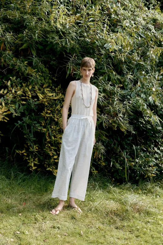 CROSS STITCH EMBROIDERY ON VOILE LUNA TROUSERS made by Cawley