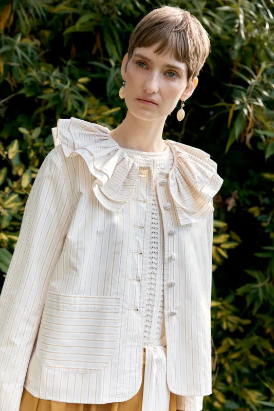 JAPANESE ORGANIC MUGWASHER STRIPE COTTON ROWAN JACKET made by Cawley