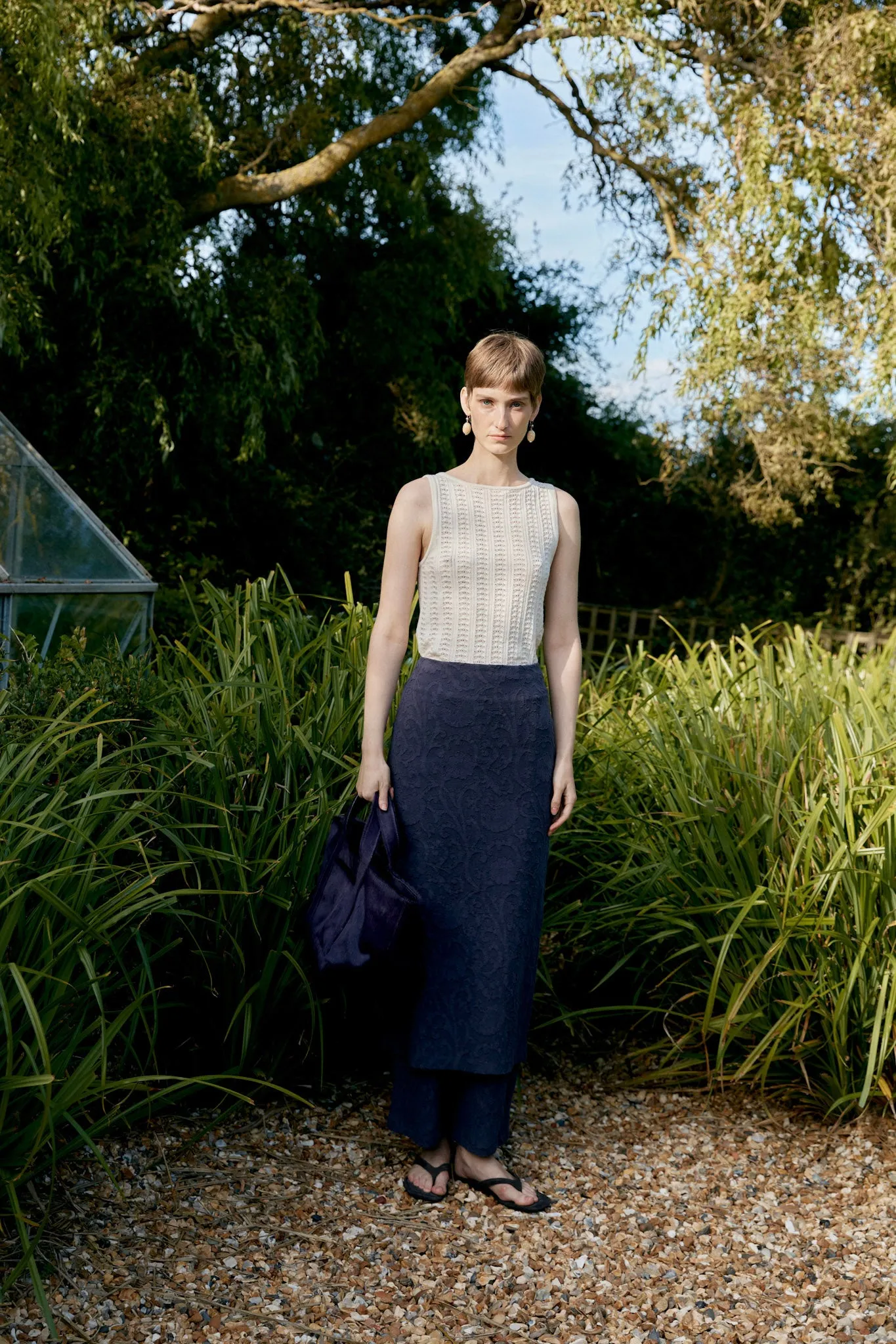 Japanese Cotton/Linen Dyed Jacquard Sadie Skirt sold by Cawley