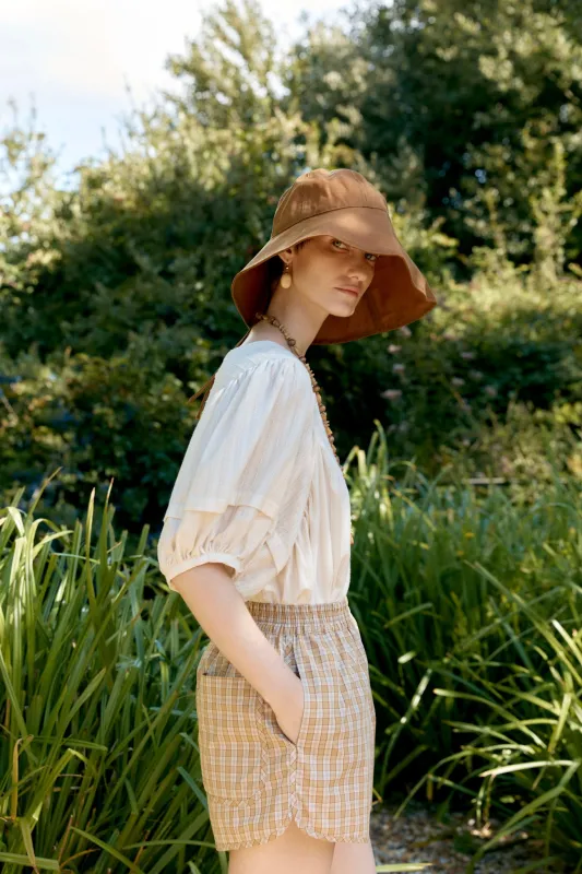 JAPANESE TYPEWRITER CHECKED COTTON MARTINA SHORT made by Cawley