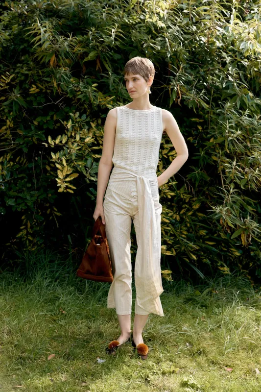 JAPANESE ORGANIC MUGWASHER STRIPE COTTON CARMEN TROUSER made by Cawley