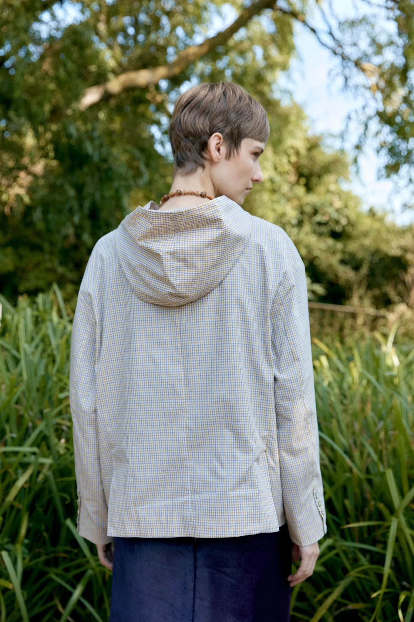 JAPANESE SOFT TYPEWRITER CHECKED COTTON REEVA HOODED JACKET sold by Cawley product image thumbnail 5