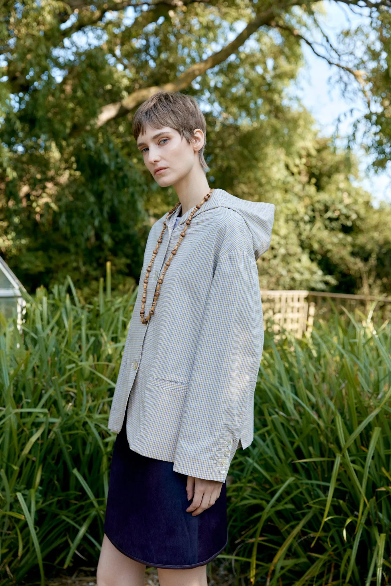 JAPANESE SOFT TYPEWRITER CHECKED COTTON REEVA HOODED JACKET sold by Cawley product image thumbnail 4