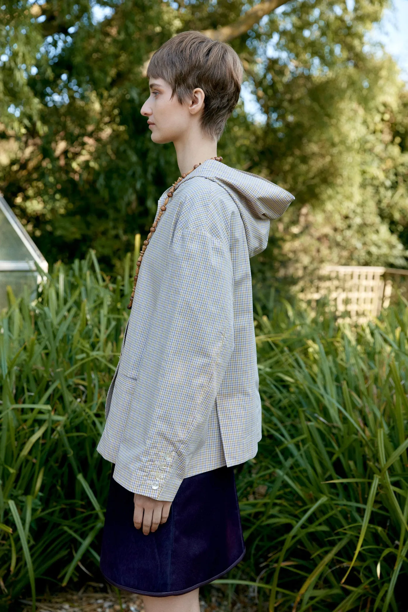 JAPANESE SOFT TYPEWRITER CHECKED COTTON REEVA HOODED JACKET sold by Cawley product image thumbnail 3