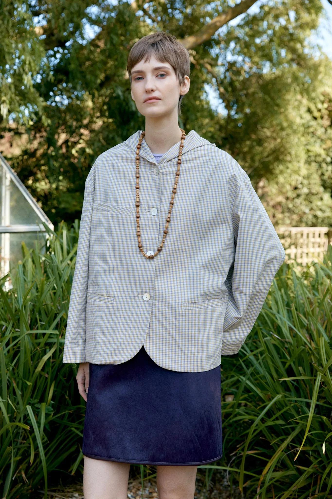 JAPANESE SOFT TYPEWRITER CHECKED COTTON REEVA HOODED JACKET sold by Cawley