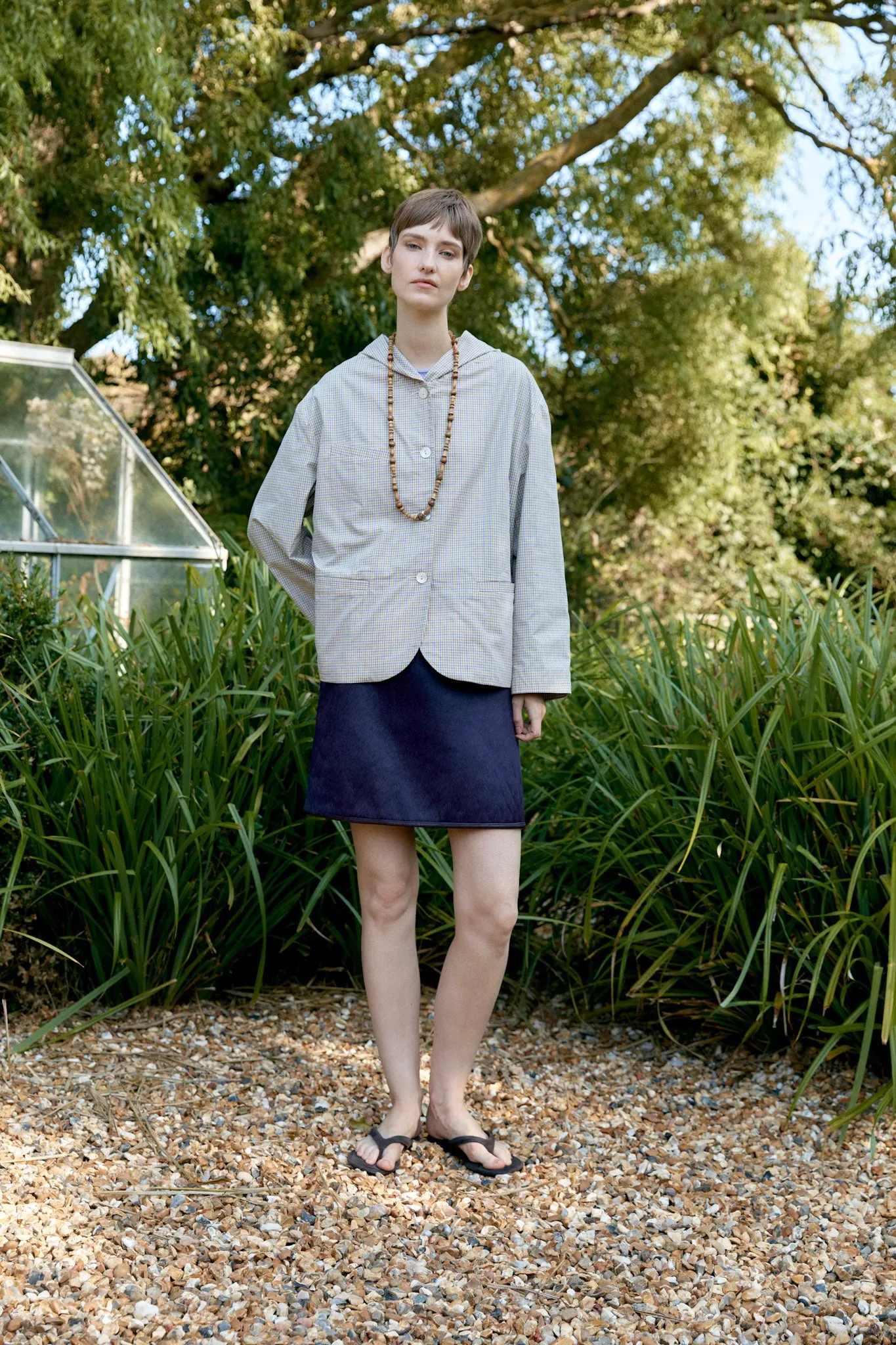 JAPANESE SOFT TYPEWRITER CHECKED COTTON REEVA HOODED JACKET sold by Cawley product image thumbnail 2