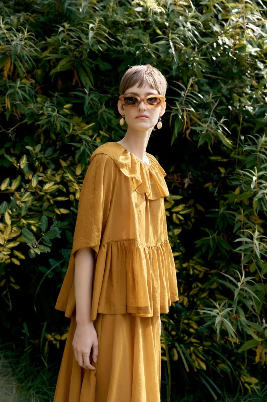 JAPANESE COTTON DYED VOILE DELILAH FRILL TOP made by Cawley