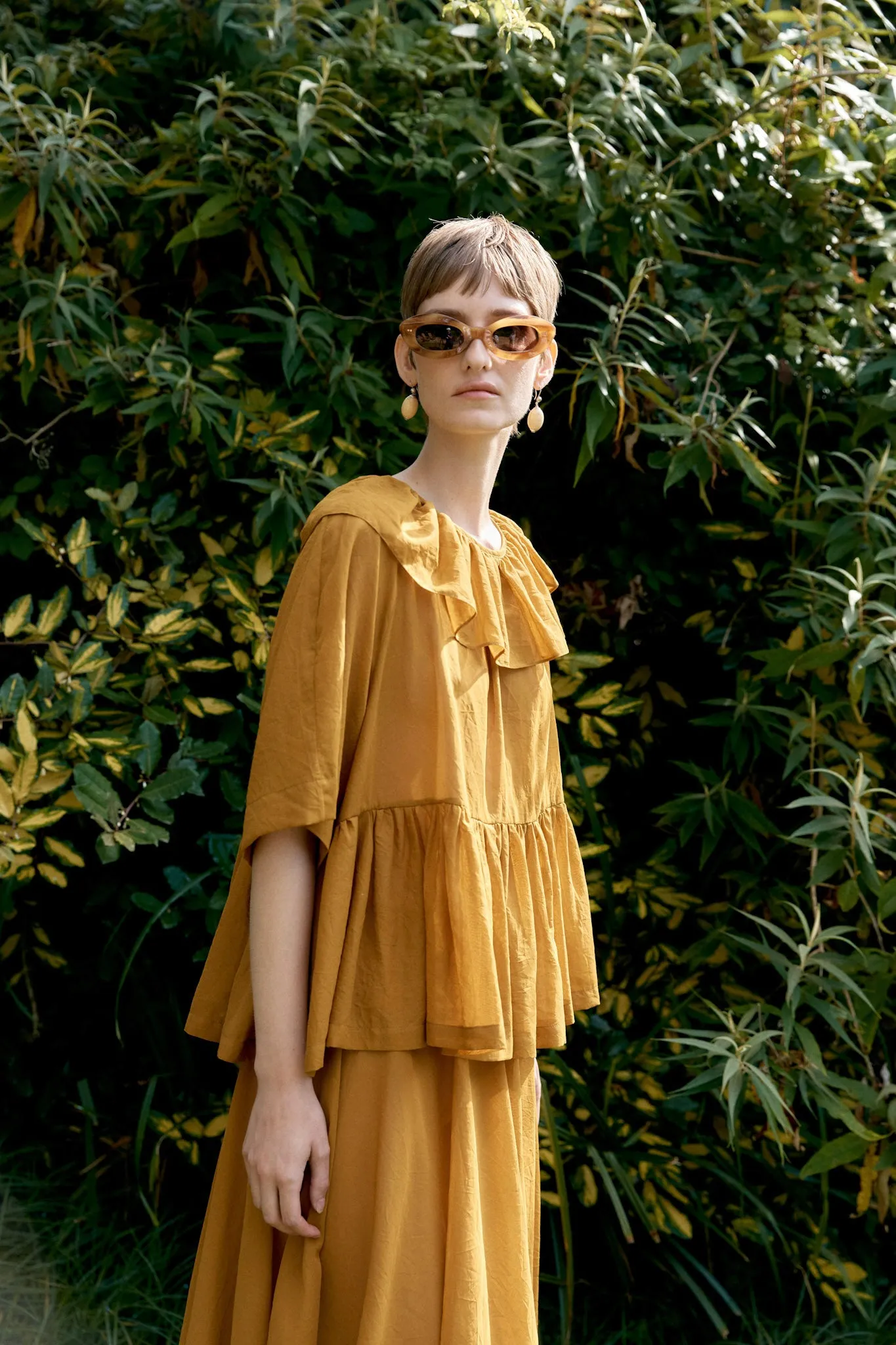 JAPANESE COTTON DYED VOILE DELILAH FRILL TOP sold by Cawley