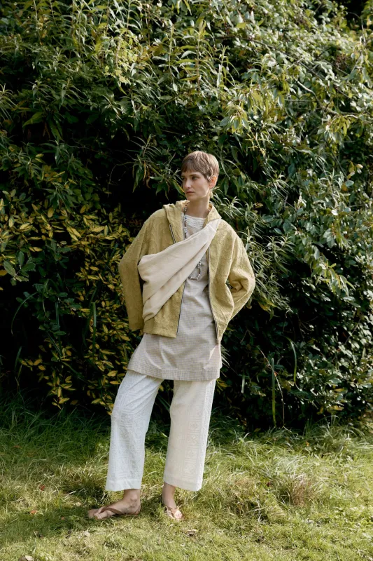 Japanese Cotton/Linen Dyed Jacquard Hoody made by Cawley