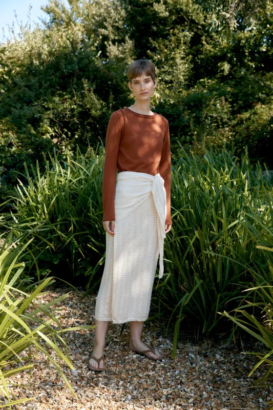 ORGANIC COTTON/MERINO WOOL POINTELLE WRAP SKIRT made by Cawley