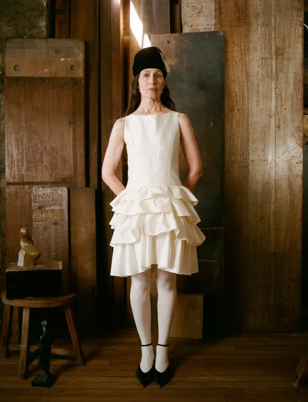 LOLA DRESS - IVORY SLUBBED DUPION made by Cawley