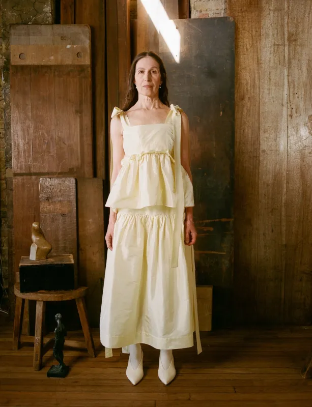 Olivia Bow Top - Cream Silk Taffeta made by Cawley