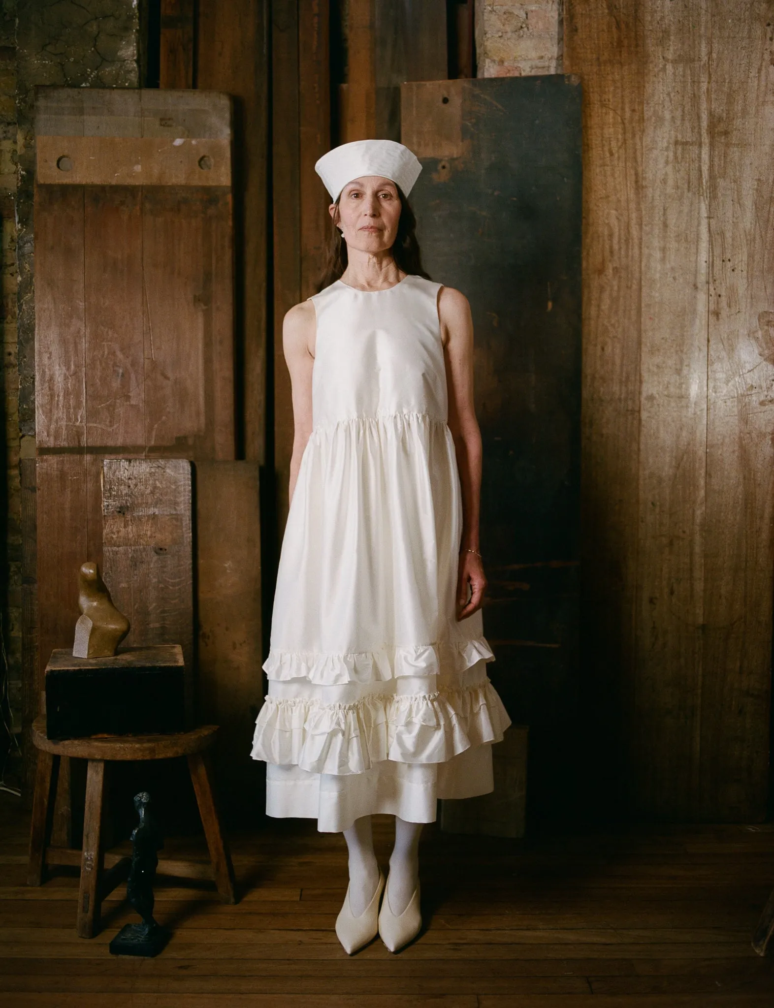 Genevieve Dress - White Silk Taffeta sold by Cawley