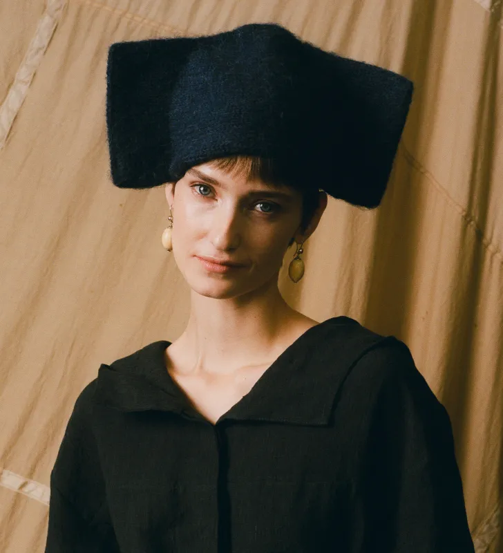 Bow Hat - Denim Wool made by Cawley
