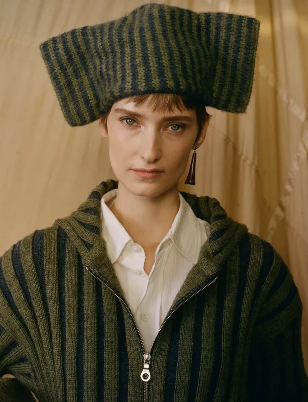 Bow Hat - Denim/Apple Wool made by Cawley