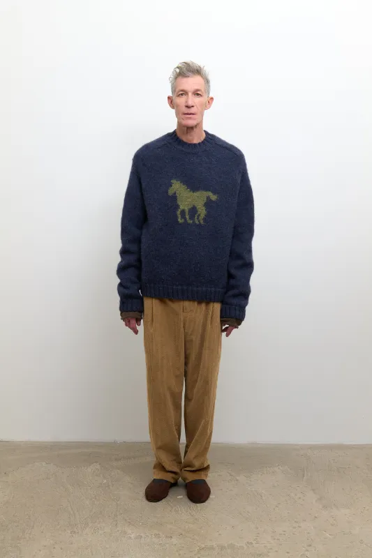 Mens Horse Jumper - Denim/Apple Wool made by Cawley