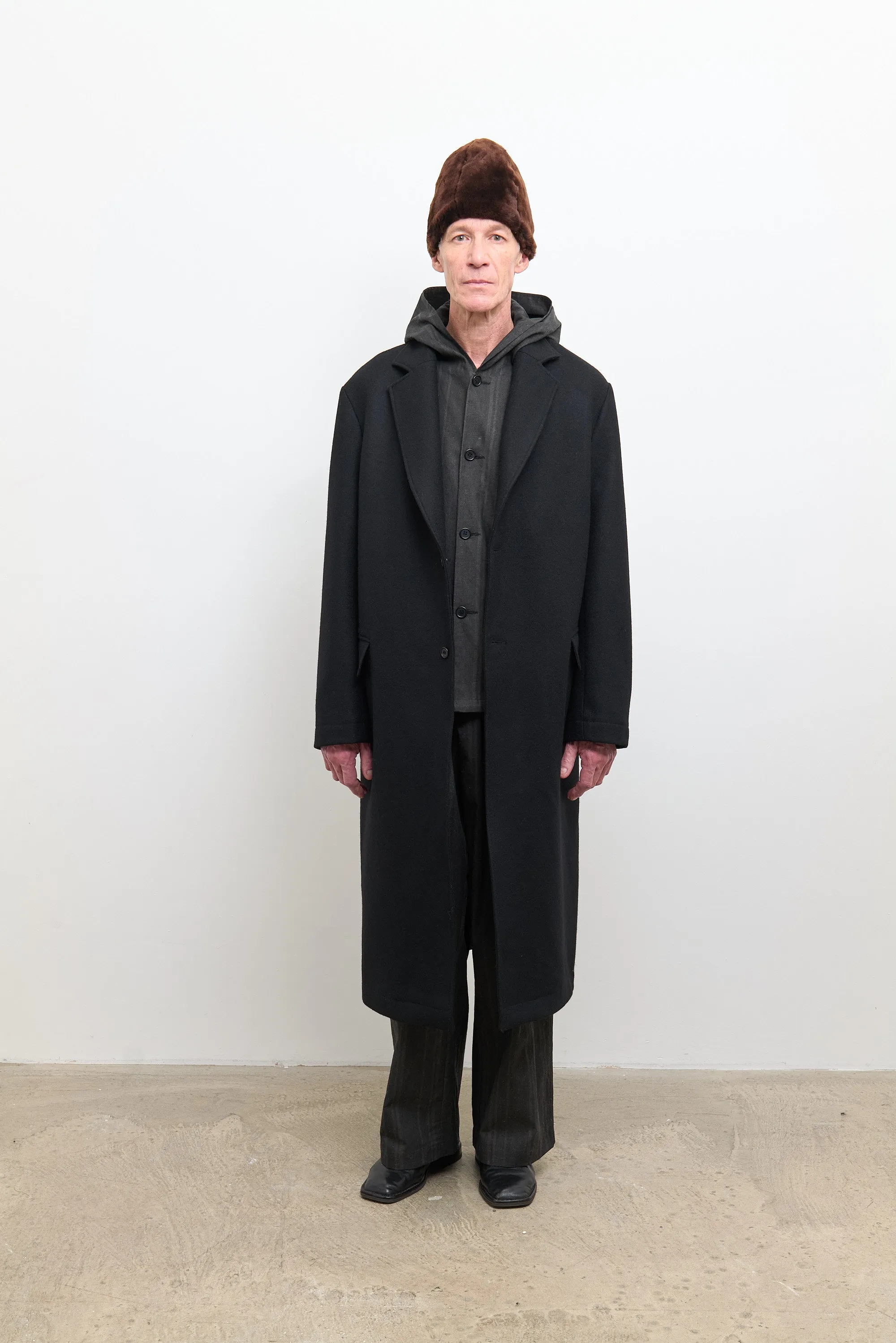 Mens Morris Coat - Black Wool sold by Cawley