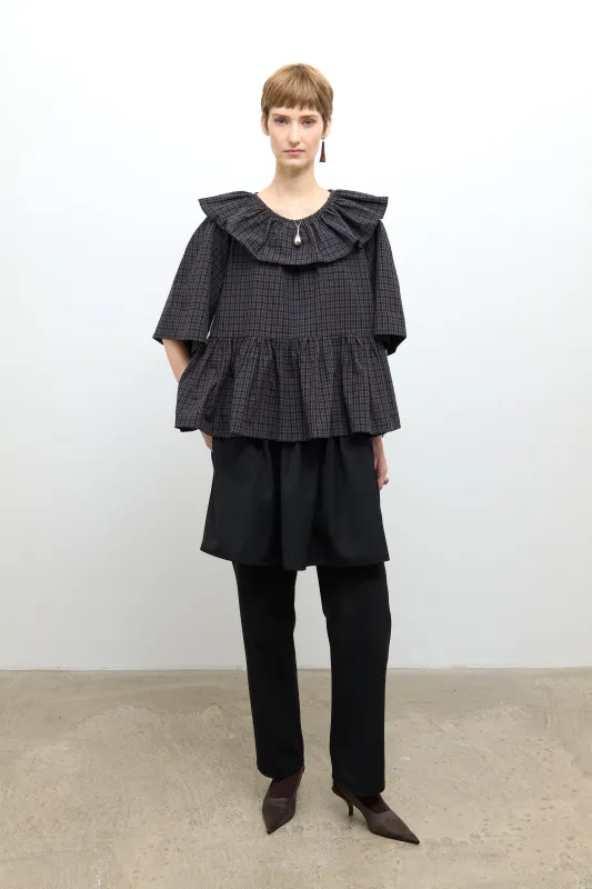 Delilah Frill Top - Ink/Smoke Check made by Cawley