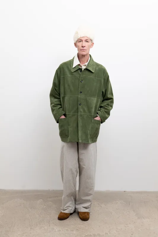 Panelled Quinn Jacket - Olive Suede made by Cawley