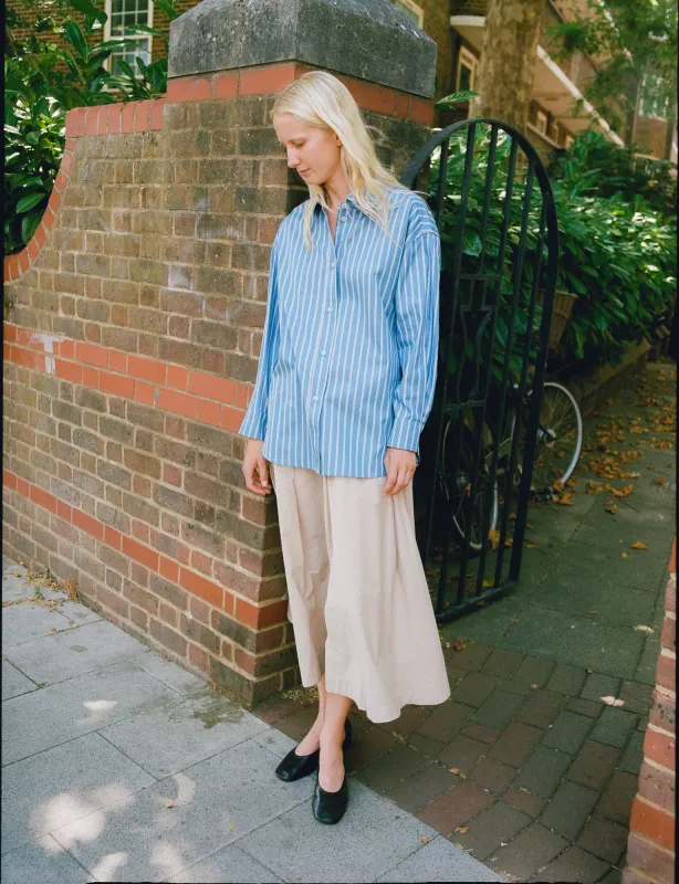 Italian Cotton Phoebe Shirt - Blue Stripe made by Cawley