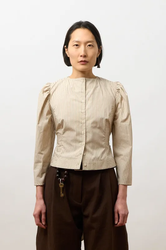 Eliza Puff Sleeve Blouse - Natural/ Terracotta Stripe made by Cawley
