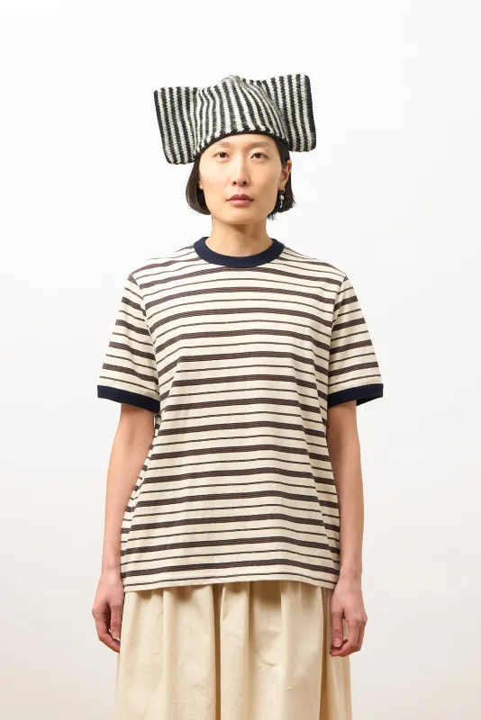 Unisex Short Sleeve T-Shirt - Ecru/Navy/Ochre Stripe made by Cawley