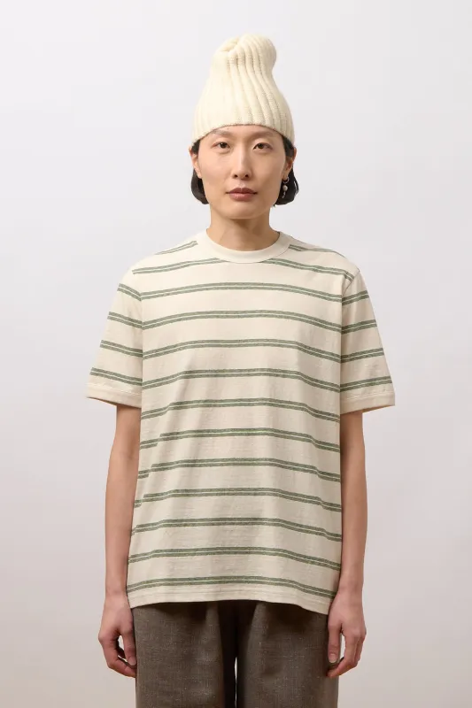 Unisex Short Sleeve T-Shirt - Ecru/Green/Blue Stripe made by Cawley