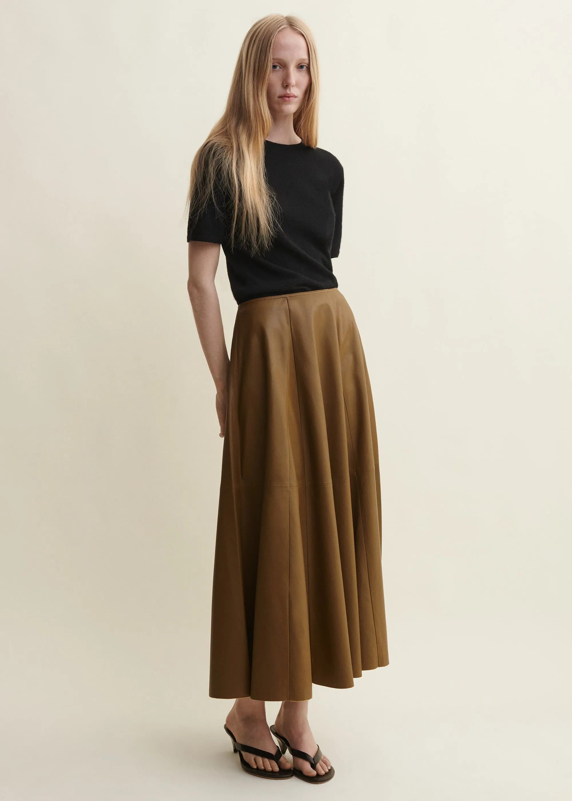 ELENI | Leather Pleated Skirt | DARK OLIVE sold by ARMA