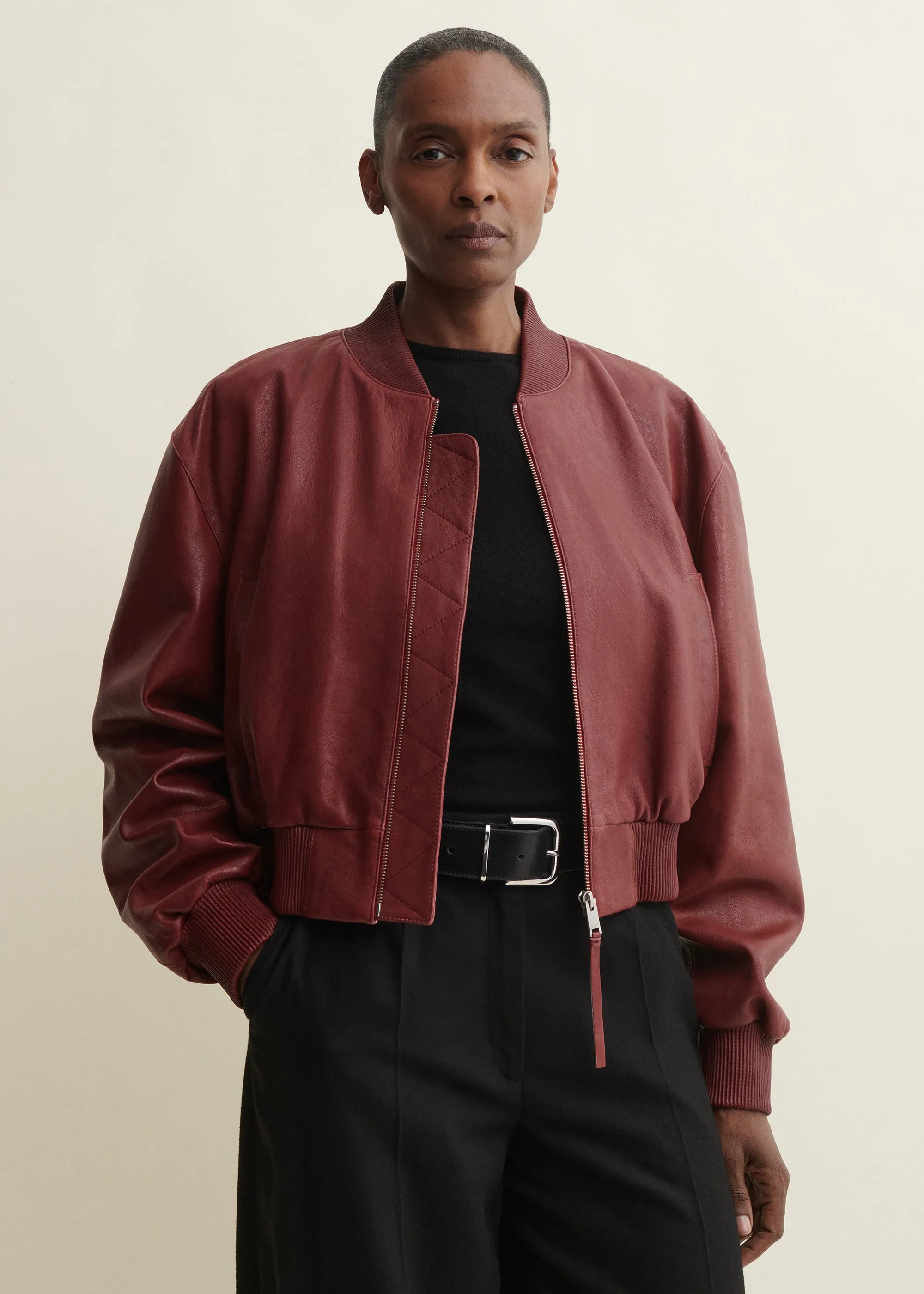 HANNAN | Leather Bomber Jacket | SAFFRAN RED sold by ARMA