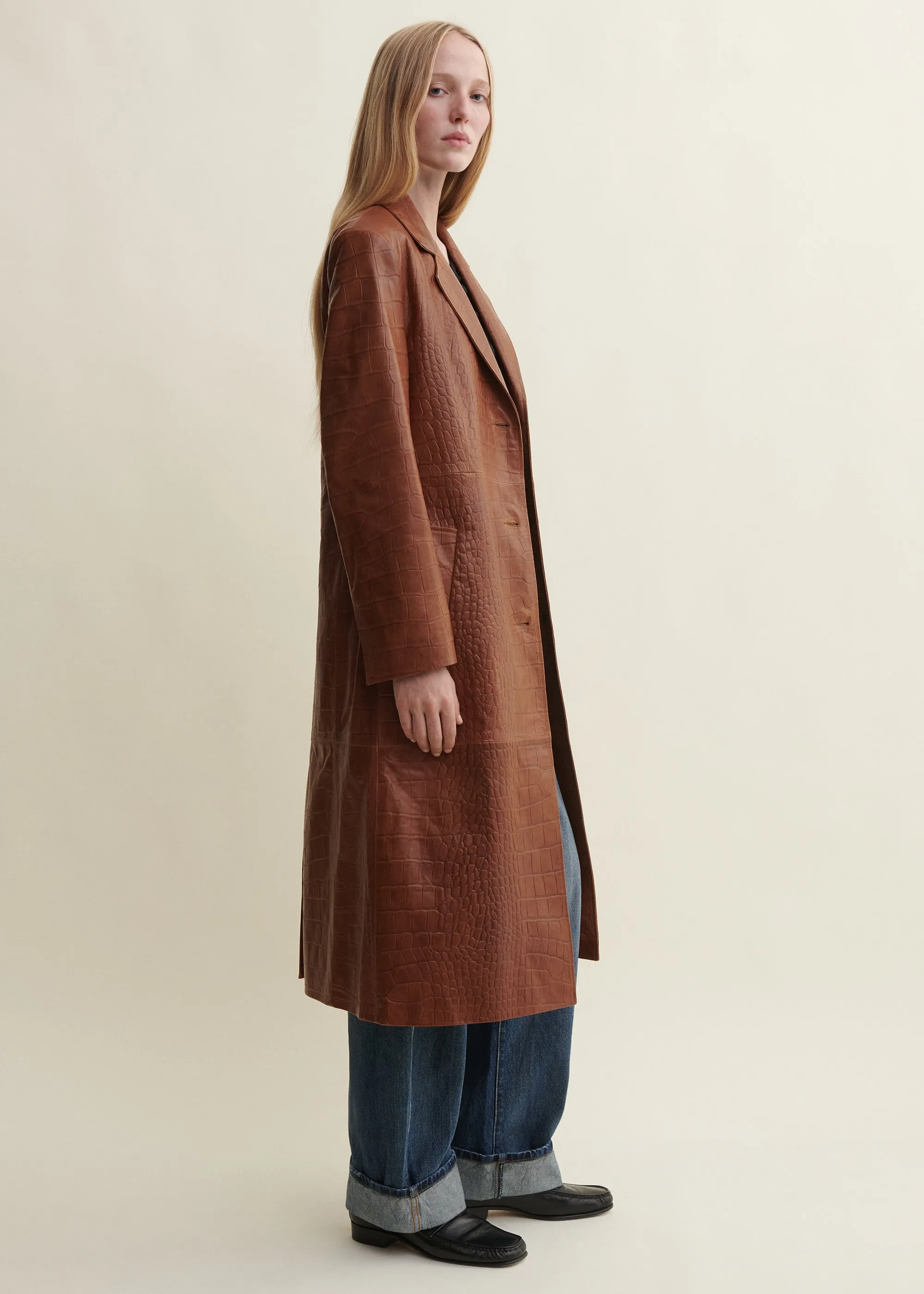 AISA | Long Croco Leather Coat | Camel sold by ARMA product image thumbnail 2