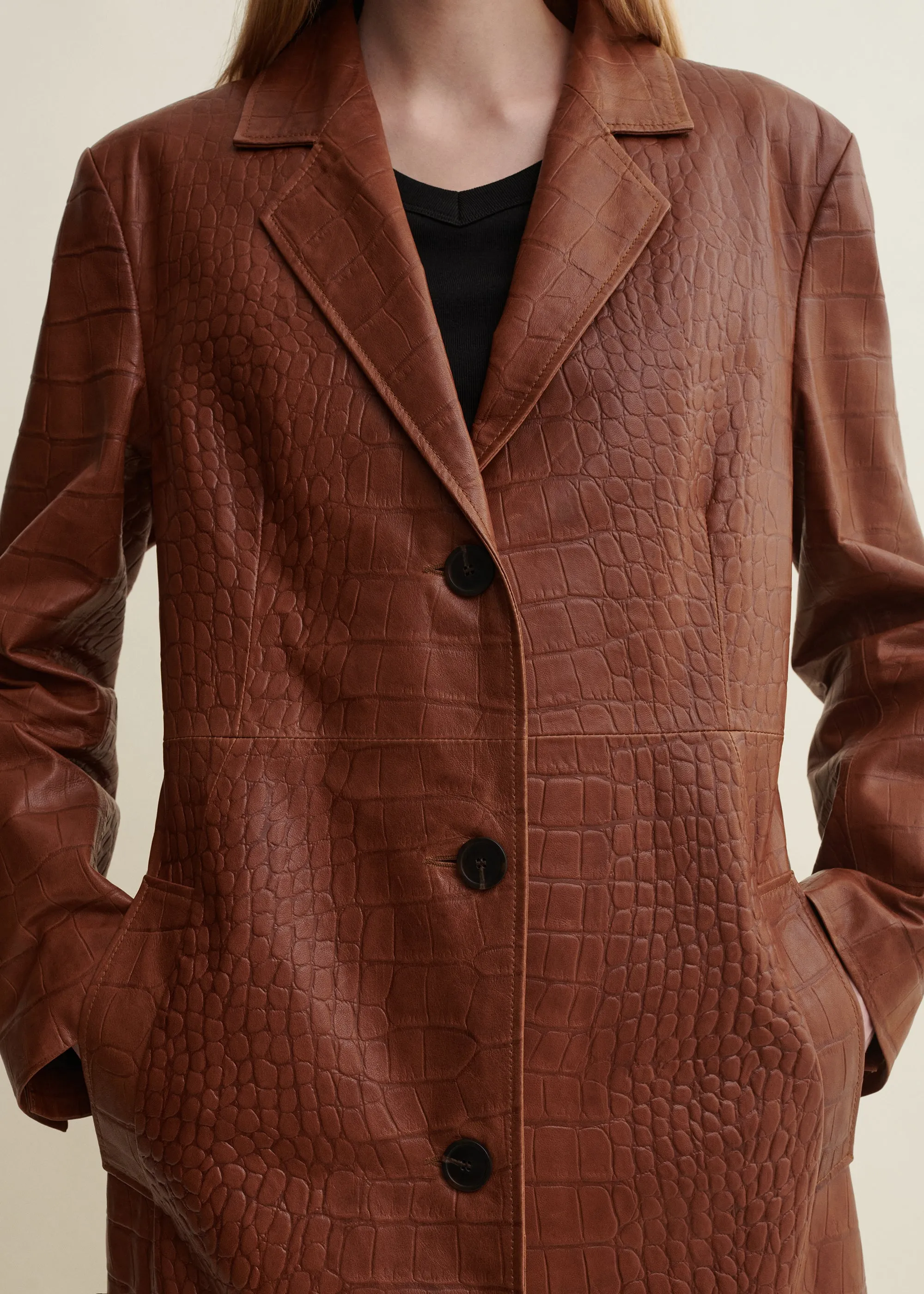 AISA | Long Croco Leather Coat | Camel sold by ARMA product image thumbnail 3