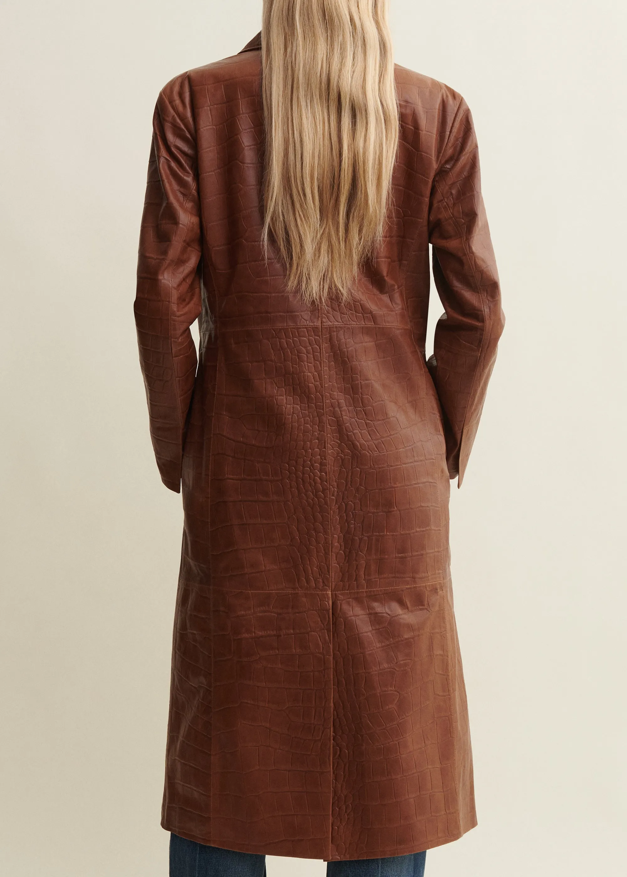 AISA | Long Croco Leather Coat | Camel sold by ARMA product image thumbnail 4