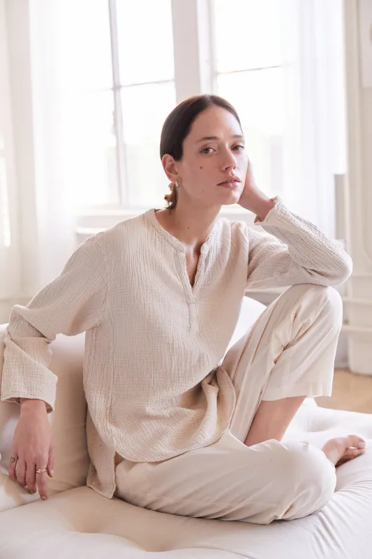 Organic Long Sleeve Mandarin Top made by It is well L.A.