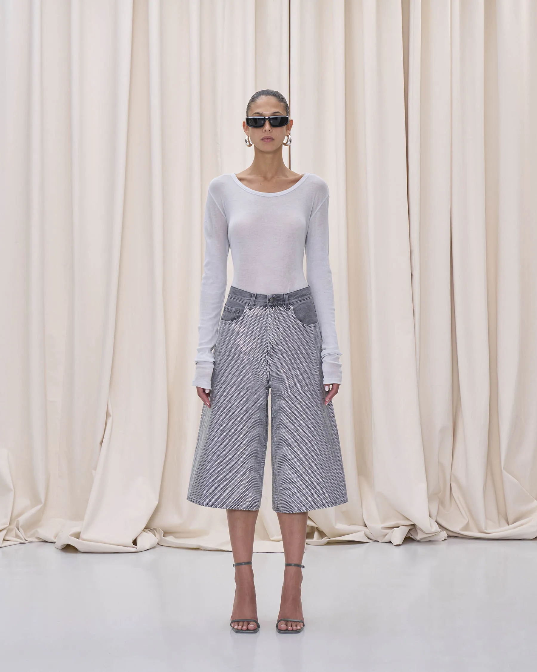 BELLE BERMUDA DENIM // STAPLED BLACK sold by Haikure