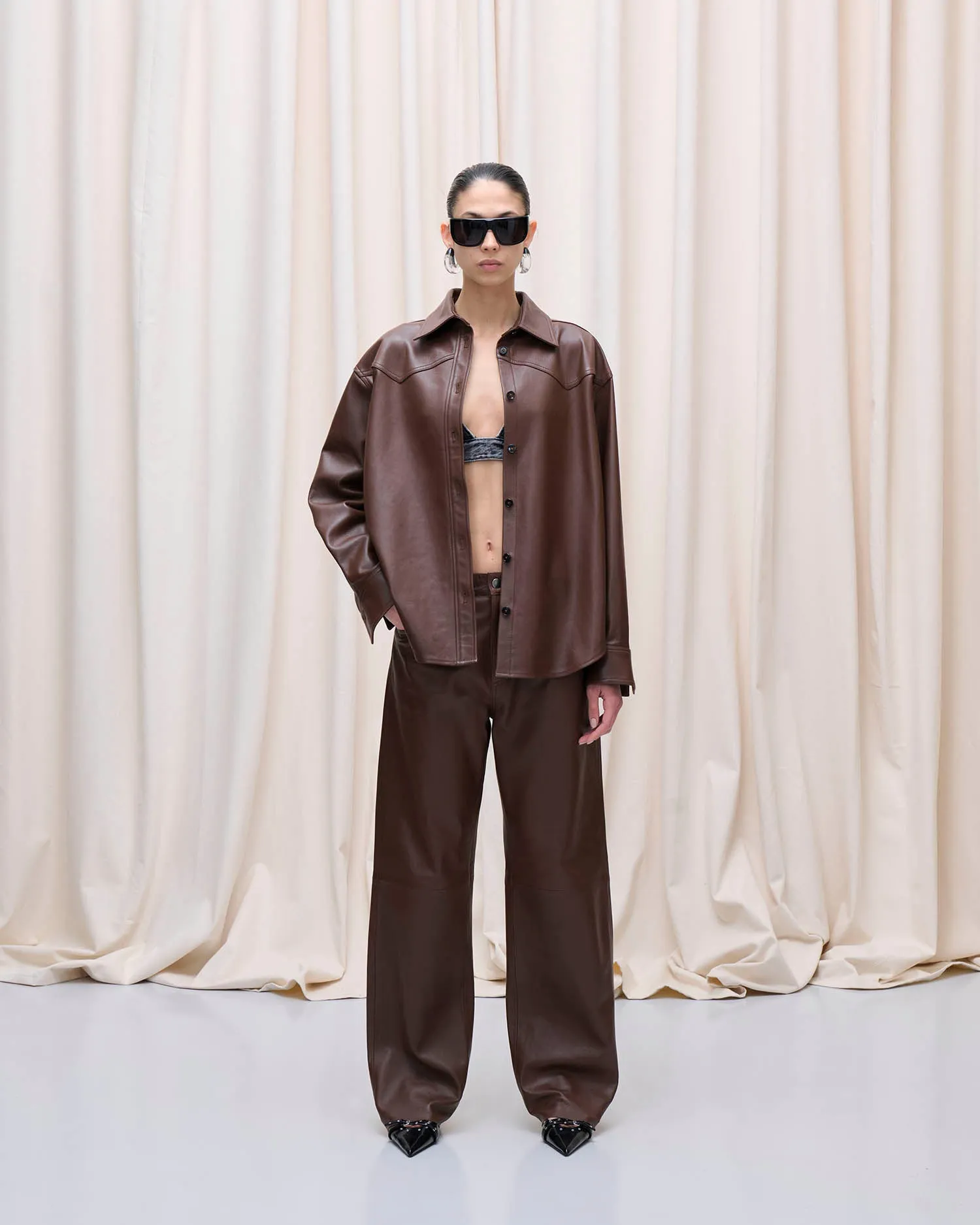 BELTY LEATHER SHIRT // CHOCOLATE sold by Haikure