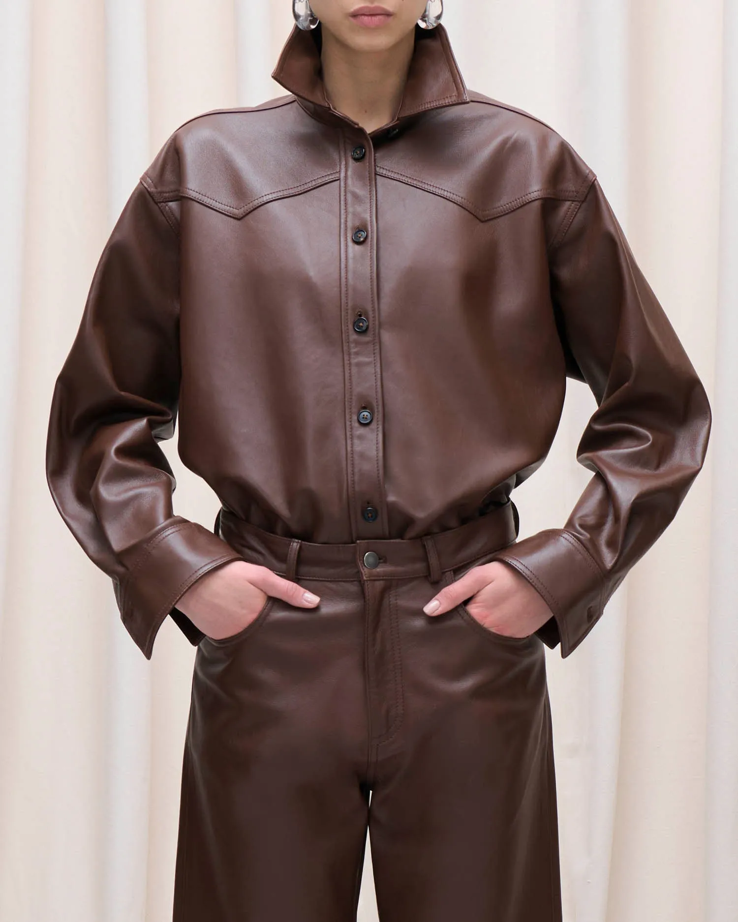 BELTY LEATHER SHIRT // CHOCOLATE sold by Haikure product image thumbnail 2