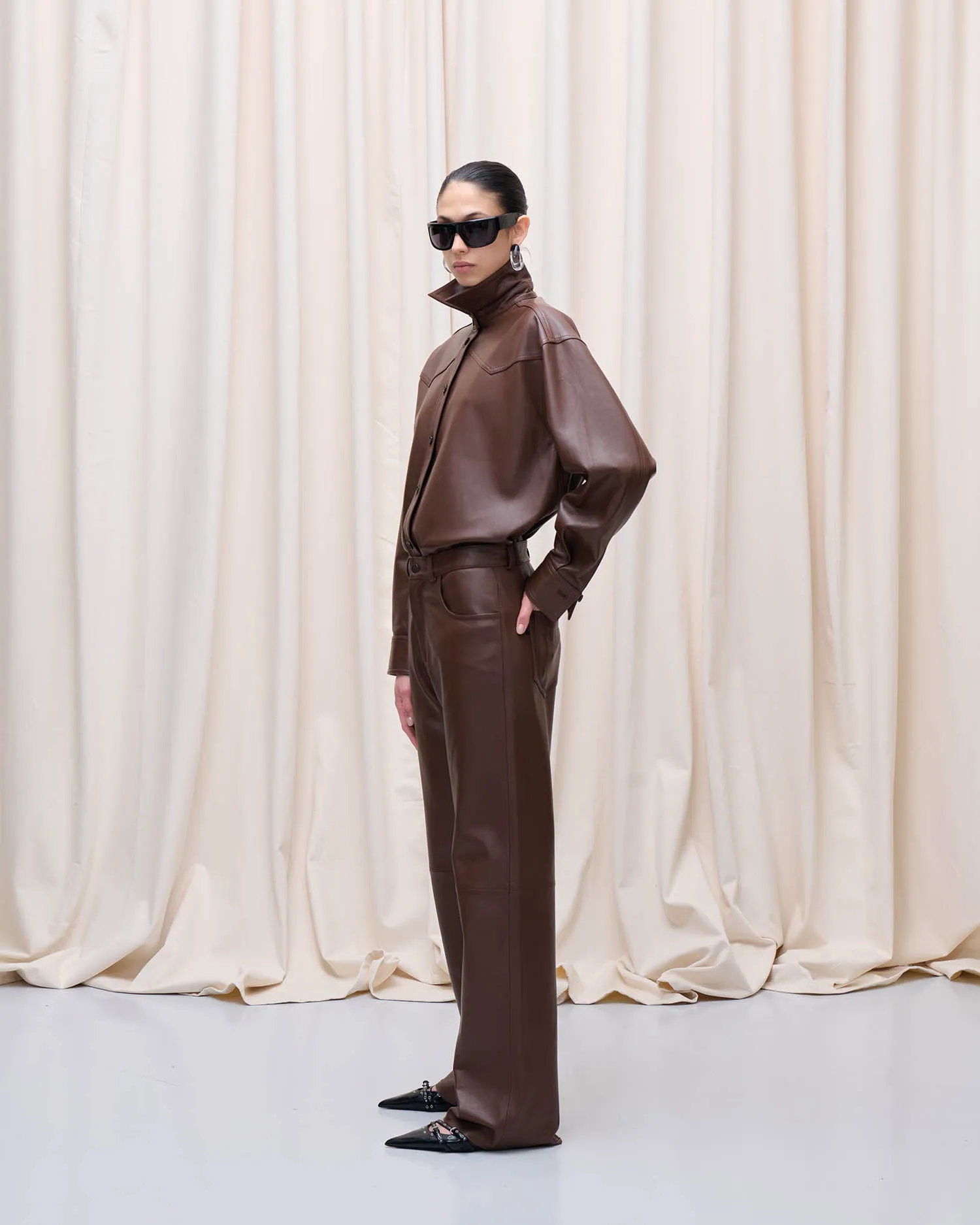 BELTY LEATHER SHIRT // CHOCOLATE sold by Haikure product image thumbnail 5