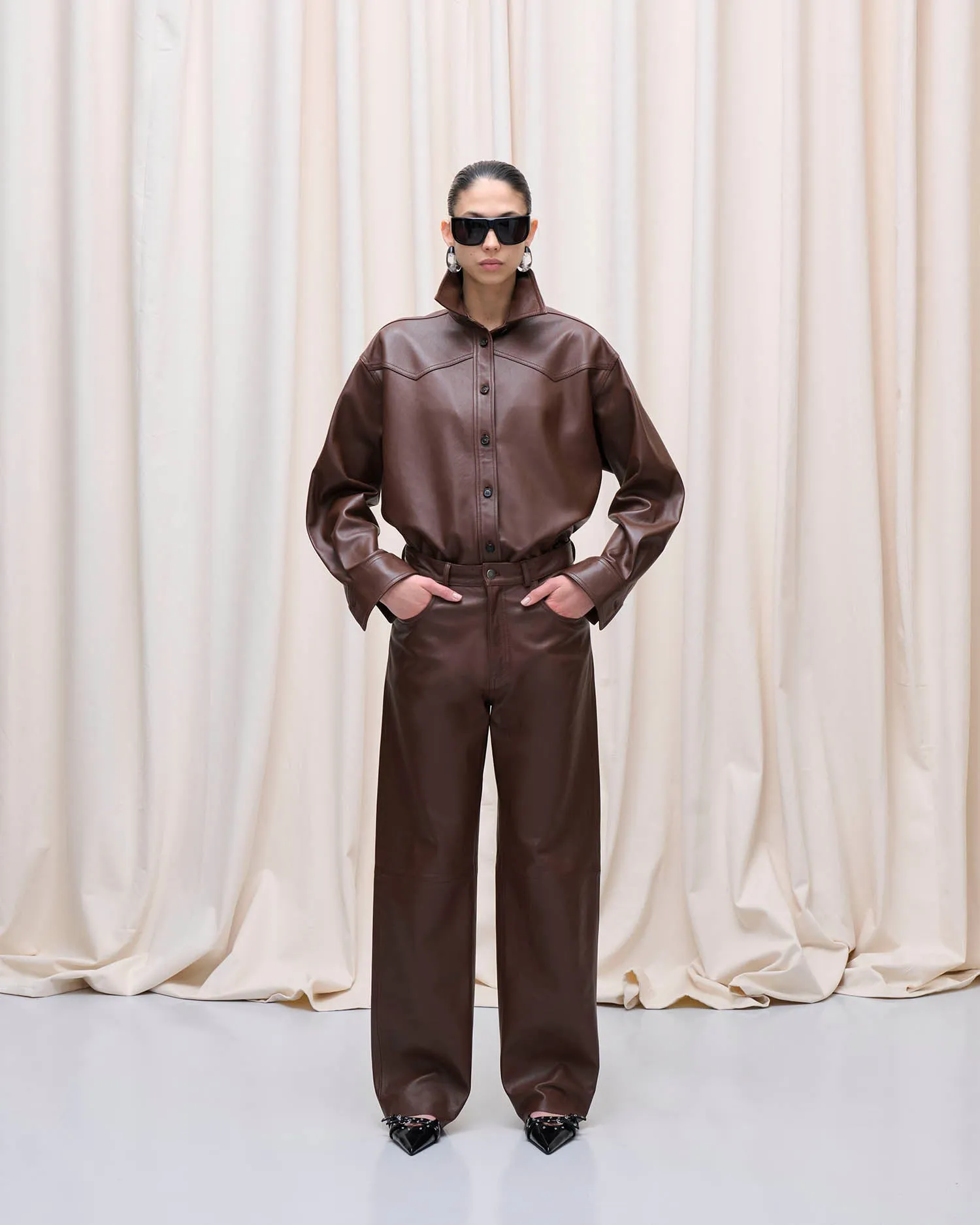 BELTY LEATHER SHIRT // CHOCOLATE sold by Haikure product image thumbnail 4