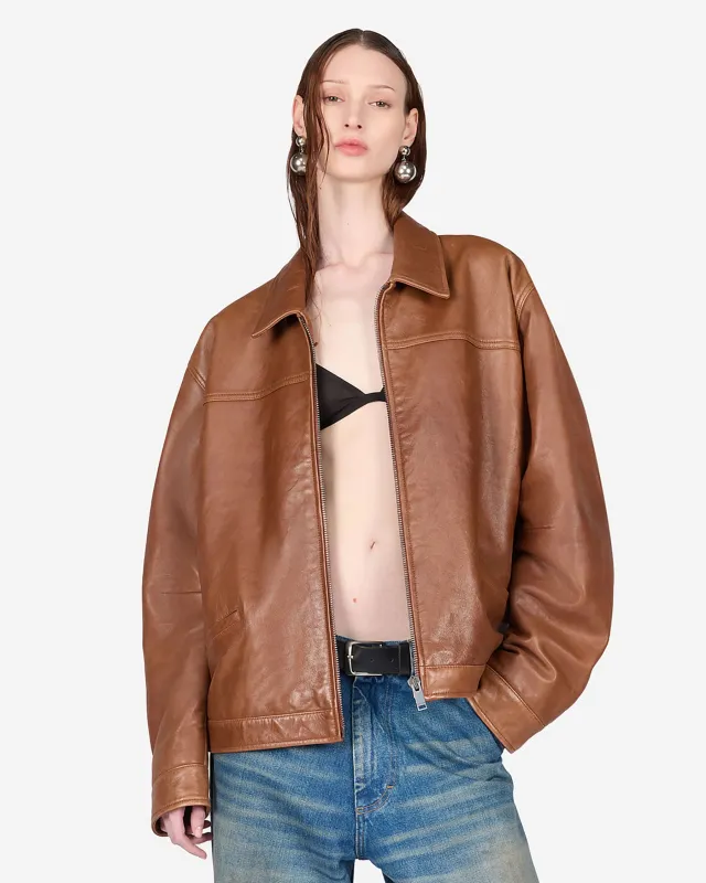 JOCELYN SILKY LEATHER JACKET // BROWN TAN made by Haikure