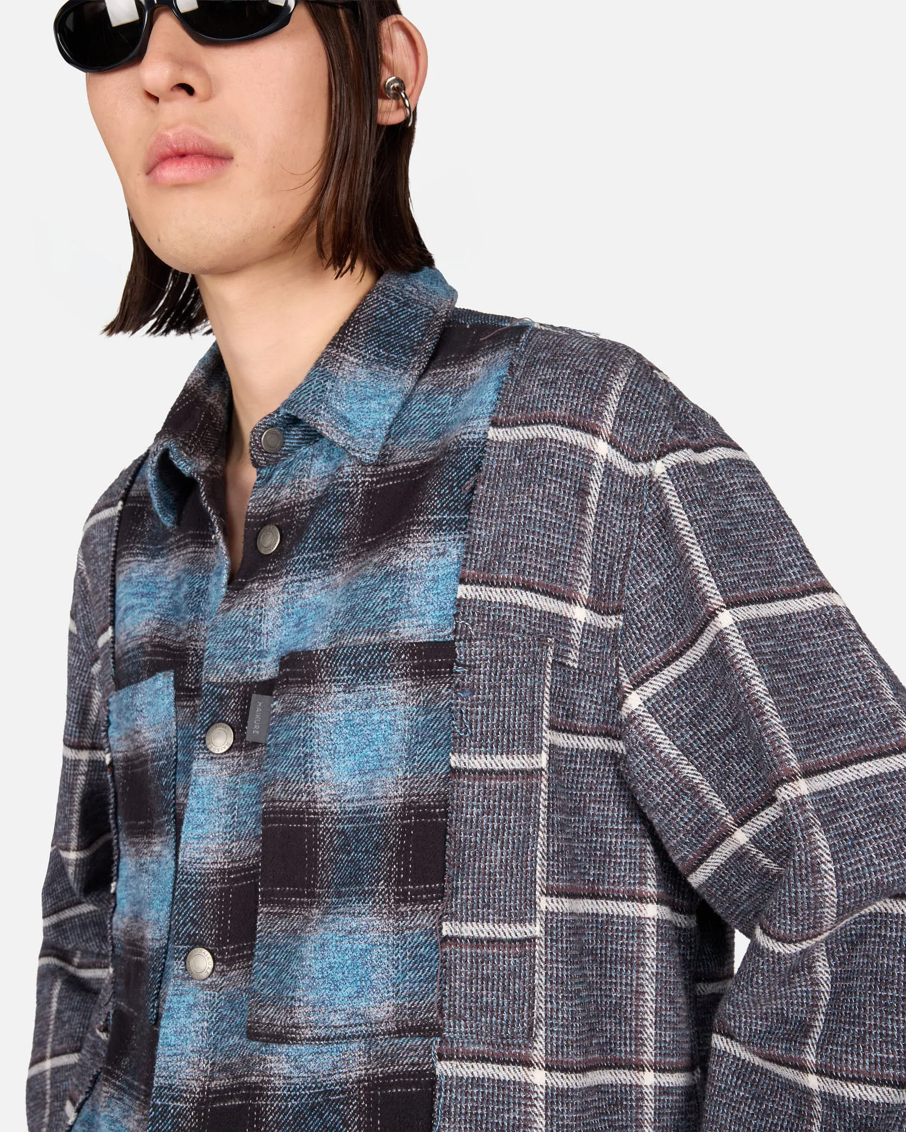 ARNO DOUBLE CHECK SHIRT// CHECK BLACK AND BLUE sold by Haikure product image thumbnail 4