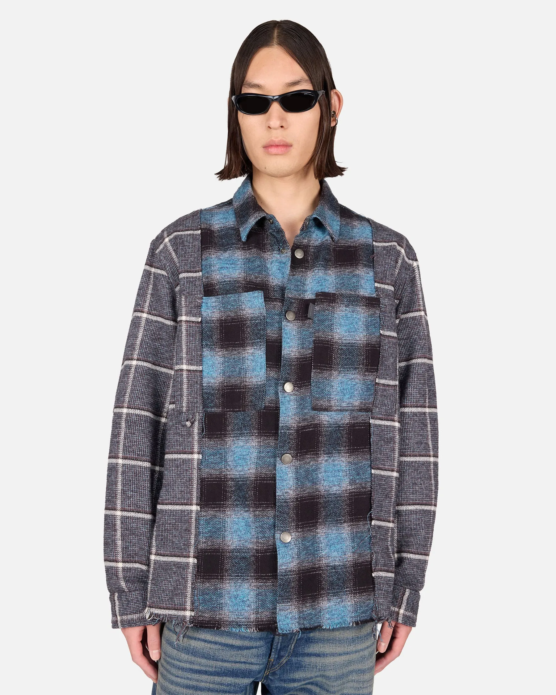 ARNO DOUBLE CHECK SHIRT// CHECK BLACK AND BLUE sold by Haikure product image thumbnail 2