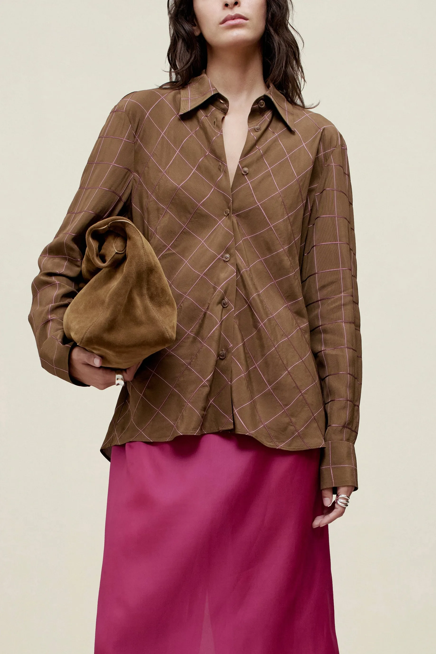 Joan Bias Button Down in Viscose Ribbon sold by Kall Meyer