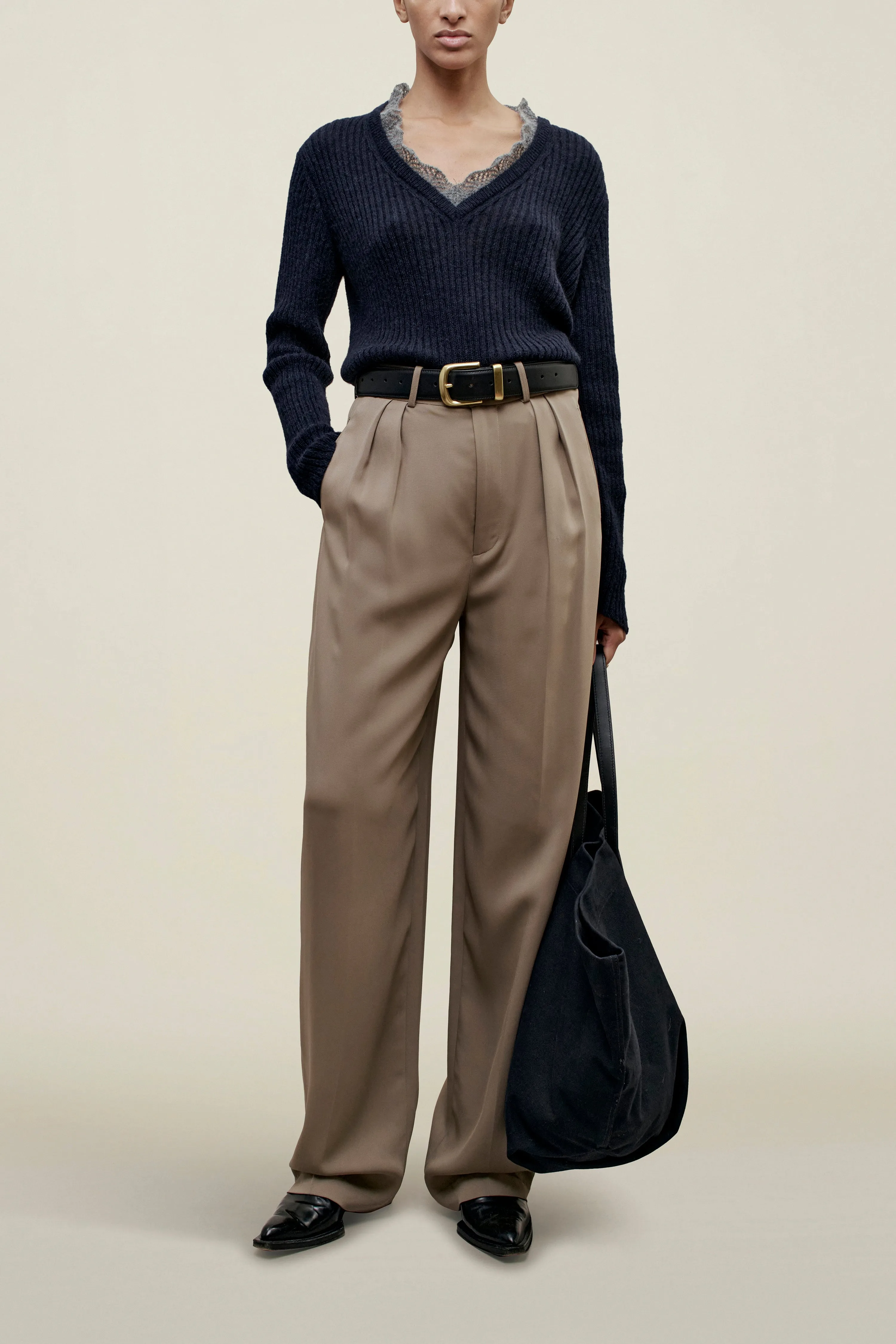 Aiden Pleated Trouser in Viscose Cady sold by Kall Meyer