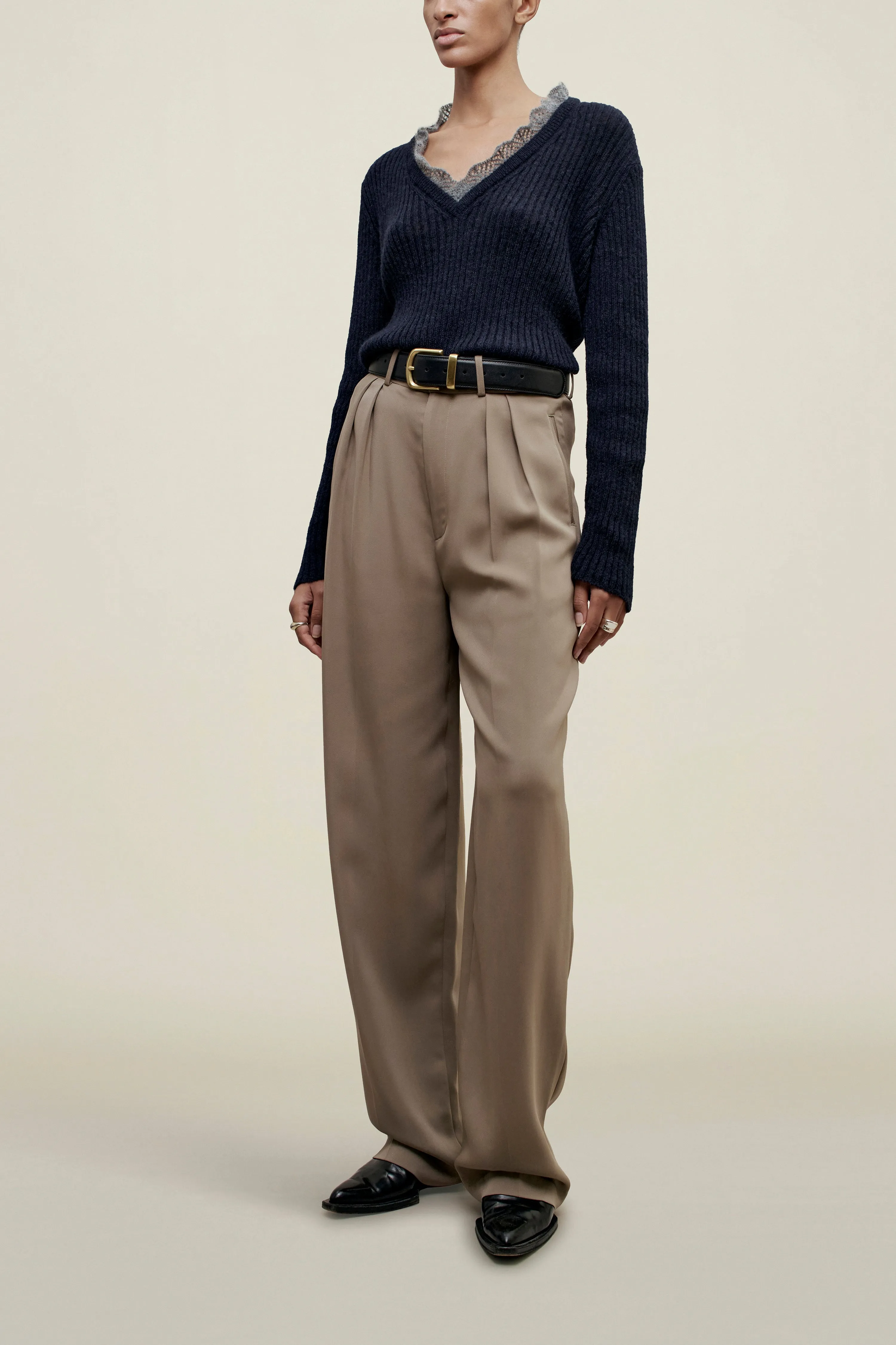 Aiden Pleated Trouser in Viscose Cady sold by Kall Meyer product image thumbnail 4
