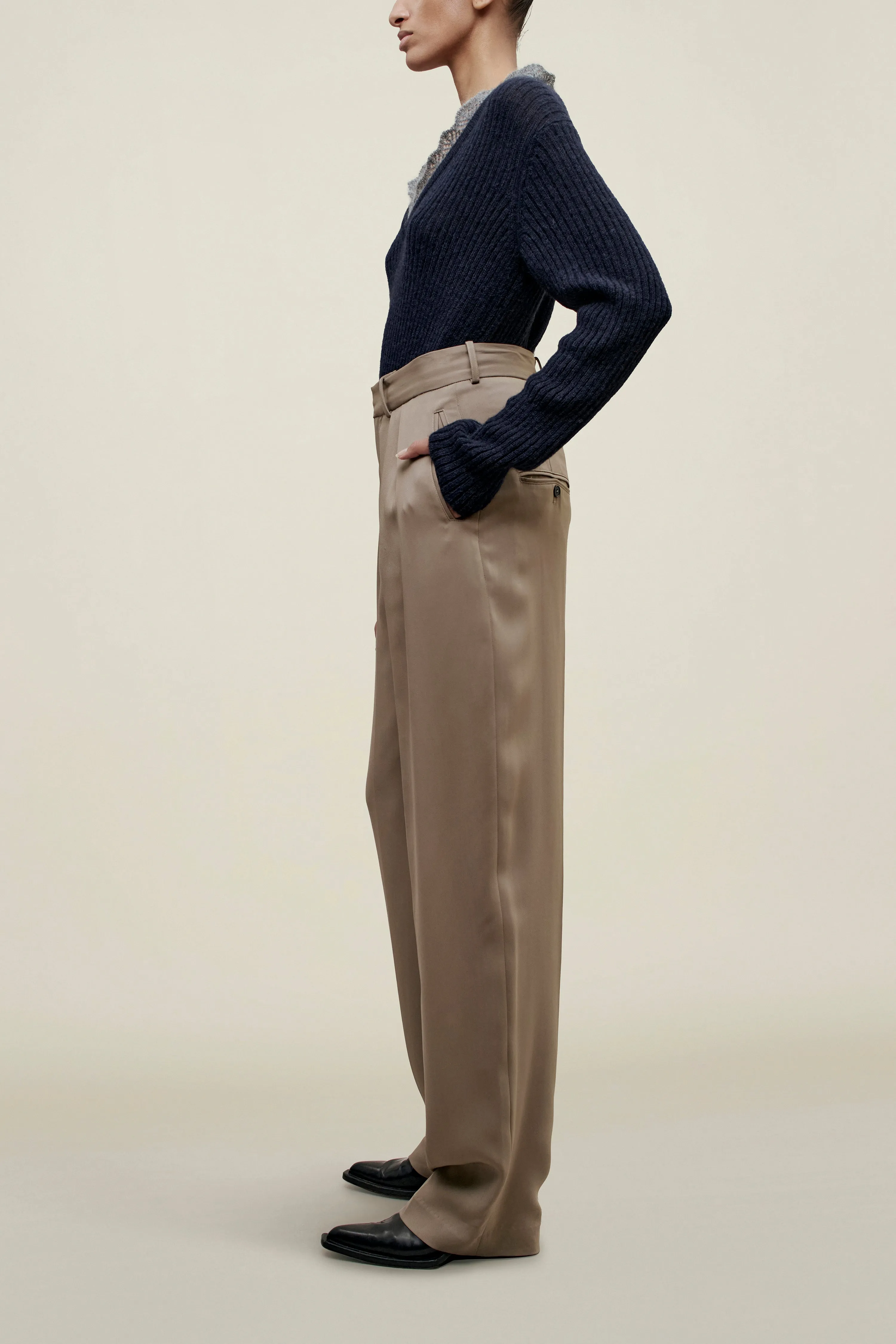 Aiden Pleated Trouser in Viscose Cady sold by Kall Meyer product image thumbnail 5